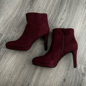 NWOT Maroon Heeled Boots Suede Ankle Design